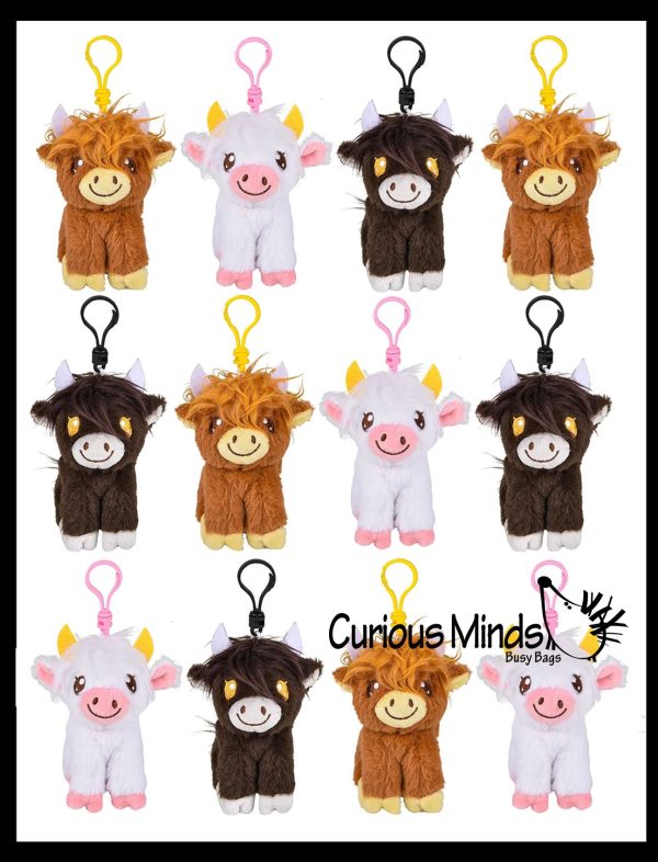 NEW - Highland Cow Plush Stuffed Animals with Clip - Adorable Hairy Farm Animal Toy - Plush - Soft Squishy Animal Plushie Stuffie - Backpack Clip Online - Image 5