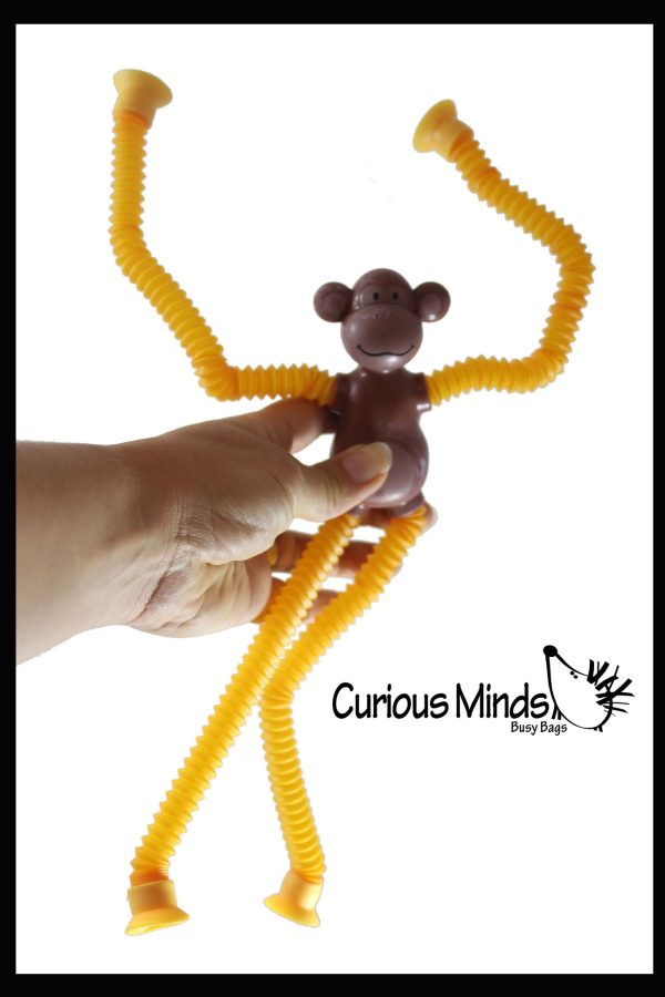 NEW - Cute Monkey Pull and Pop Snap Animal Expanding Flexible Accordion Tube Toy - Free Play - Open Ended Fidget Toy For Discount - Image 2