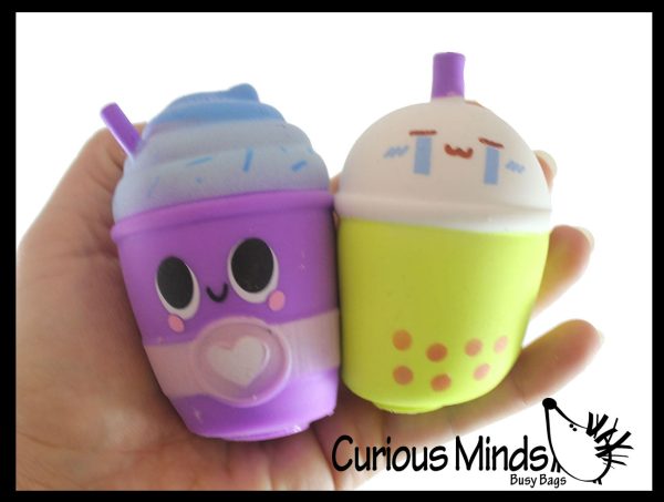 NEW - Frappe and Bubble Tea Set - Ice Cream Drink Squishy Squeeze Stress Ball Soft Doh Filling - Like Shaving Cream - Sensory, Fidget Toy Fashion